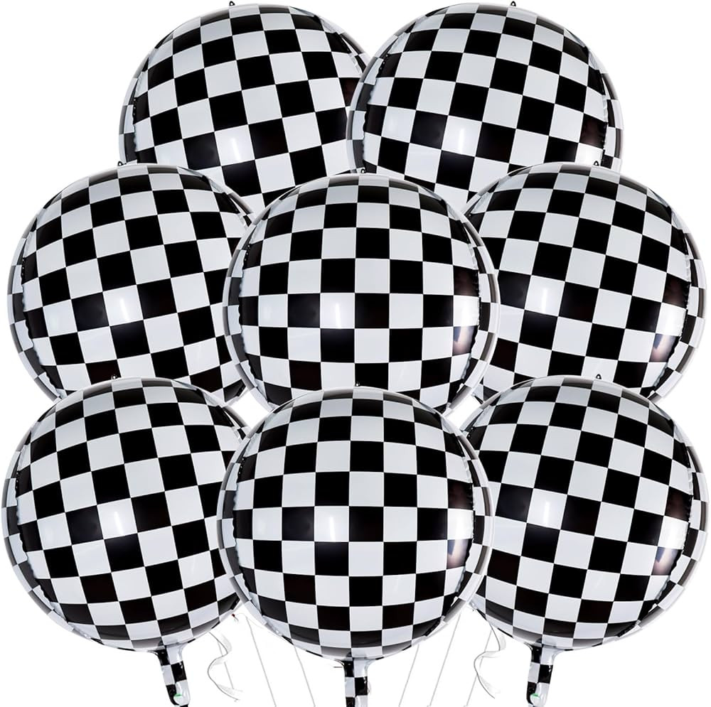 TONIFUL 8Pcs Large Checkered 4D Giant Round Foil Balloon 22inch Big Mirror Metallic Mylar Sephere Balloons for Christmas New Year Birthday Party Graduation Wedding Baby Shower Decoration Supplies | Amazon (US)