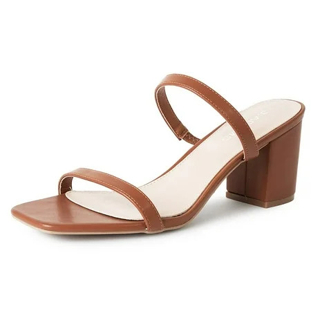 J. Adams Stormi Heel Women Flat Mules- Square Toe Double Band Low Block Sandals - Women s Heel | Walmart (US)