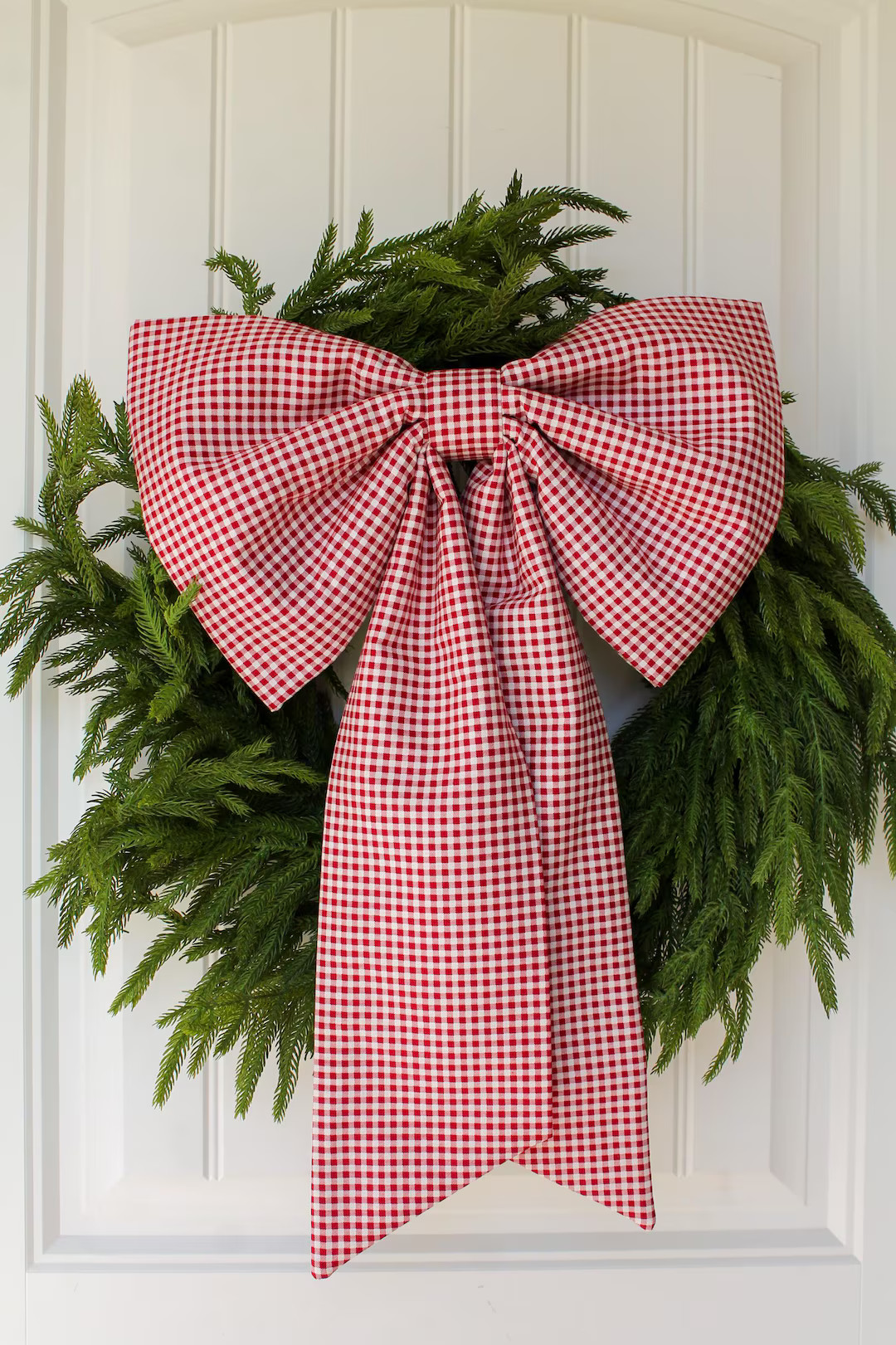 Large Christmas Wreath Bow Old Saint Nick Red and White Gingham Oversized Holiday Fabric Bow - Et... | Etsy (US)