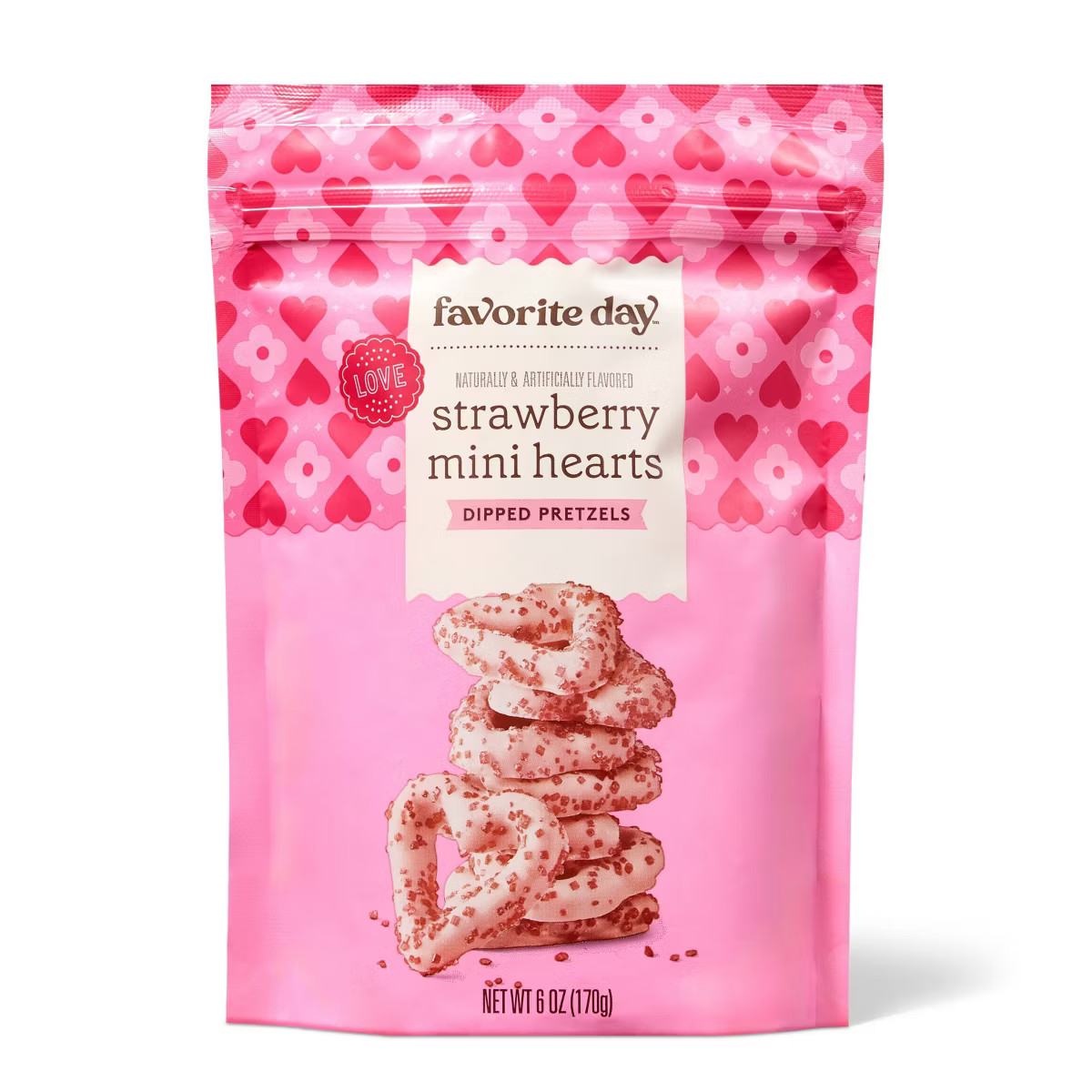 Valentine's Pink Strawberry Heart Shaped Pretzels with Red Sugar Crystals - 6oz - Favorite Day™ | Target