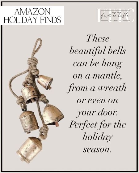 Holiday Bells. Follow @farmtotablecreations on Instagram for more inspiration. Handmade Iron Bell Hanging Chime Brass Finish Wall Rope 5 Bells Cluster Wall Hanging Décor Bells, 29 Inch Long Hanging Bell Set - for Wreaths, Outdoor, Indoor, Christmas, Decorations. Fireplace Decor. Mantle Decor. 

#LTKHoliday #LTKfindsunder50 #LTKhome