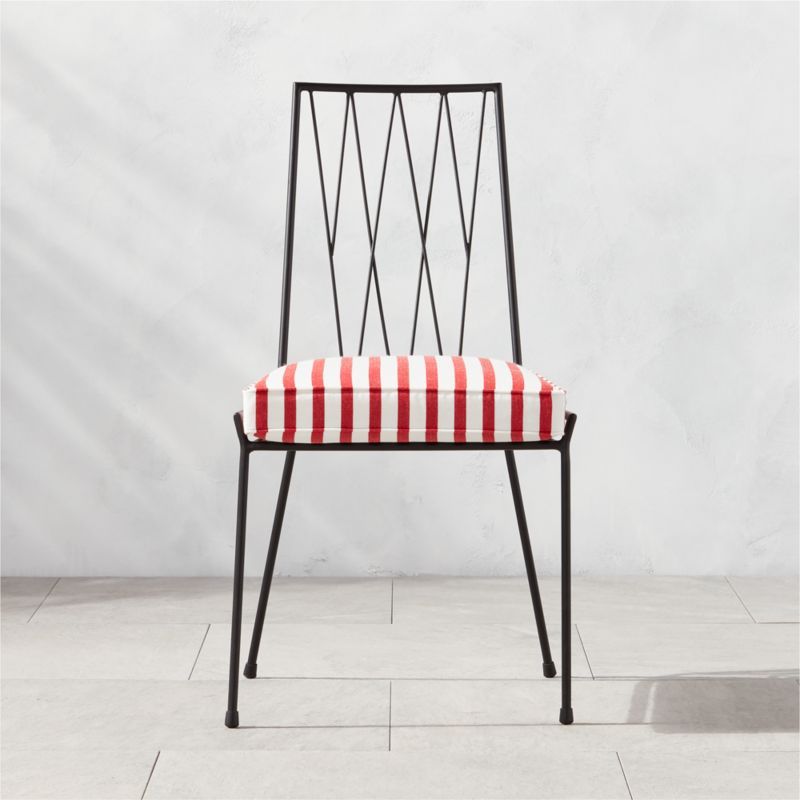 Pavilion Black Armless Outdoor Patio Dining Chair with Striped Sunbrella Cushion Model 6150 | CB2 | CB2