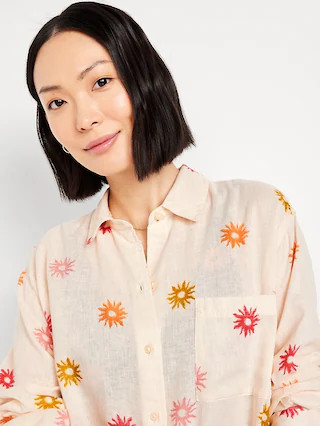 Loose Button-Down Linen-Blend Shirt | Old Navy (US)