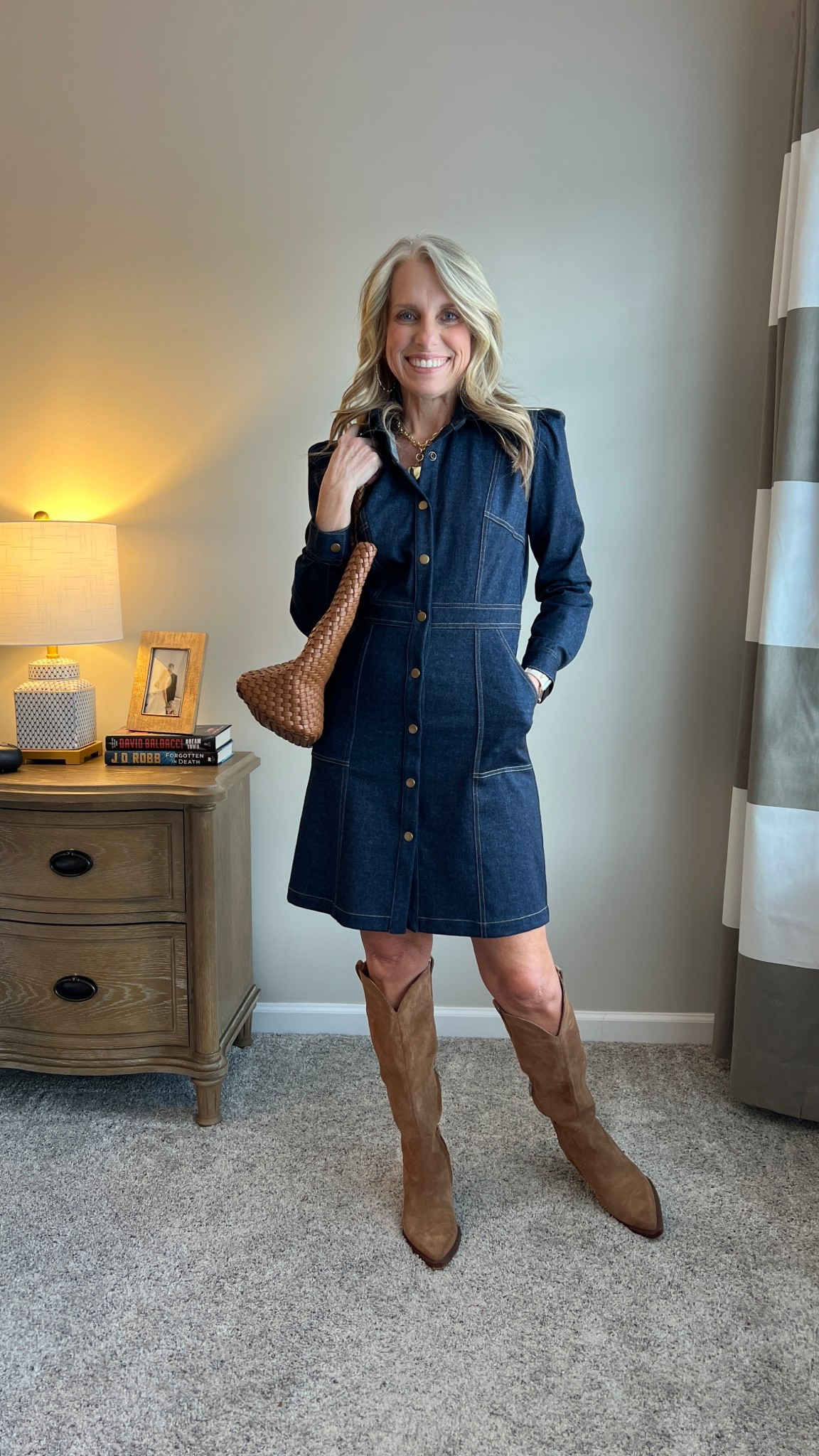 Super cute, super comfy denim dress. Wearing XS Linking my  fall boots and similar options 

#LTKOver40 #LTKStyleTip #LTKWorkwear