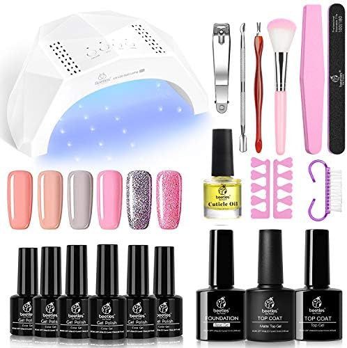 Beetles Nude Pinks Gel Nail Polish Kit with U V Light 48W LED Nail Lamp Glitter Gel Nail Polish S... | Amazon (US)