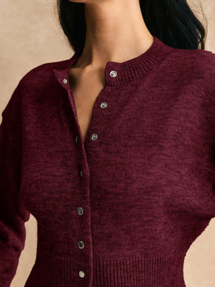 Poéselle Short Slim Front Button Solid Color Long Sleeve Simple Casual Knit Cardigan, Sweater,Sh... | SHEIN