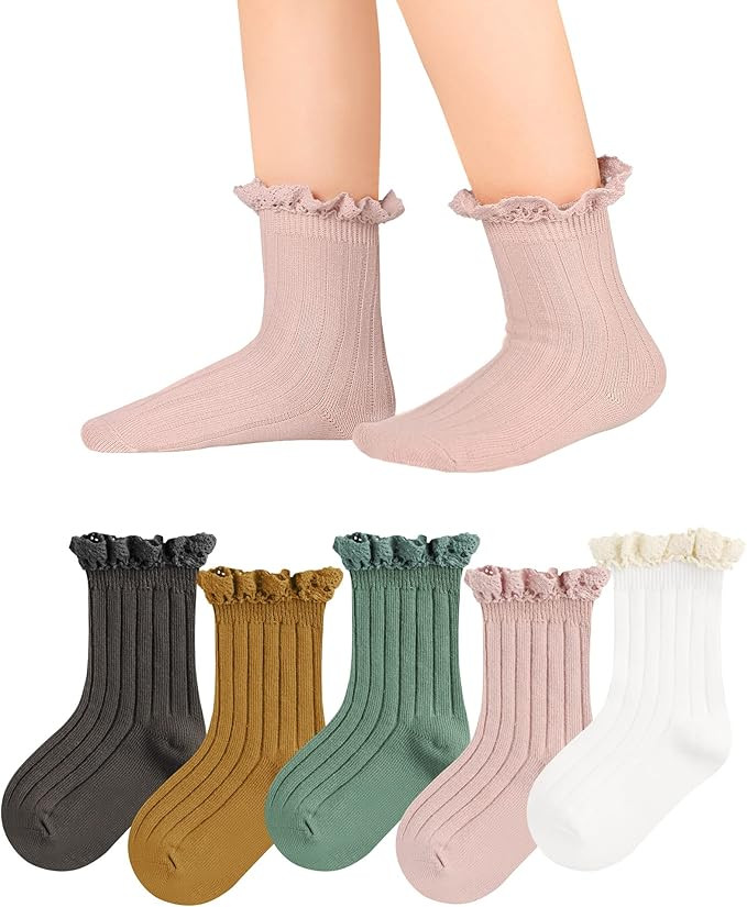 Witwot 6 Pairs Baby Girls Ruffles Ankle Socks Toddler Boys Dress Sock Soft Cotton Size 6M - 7Y | Amazon (US)