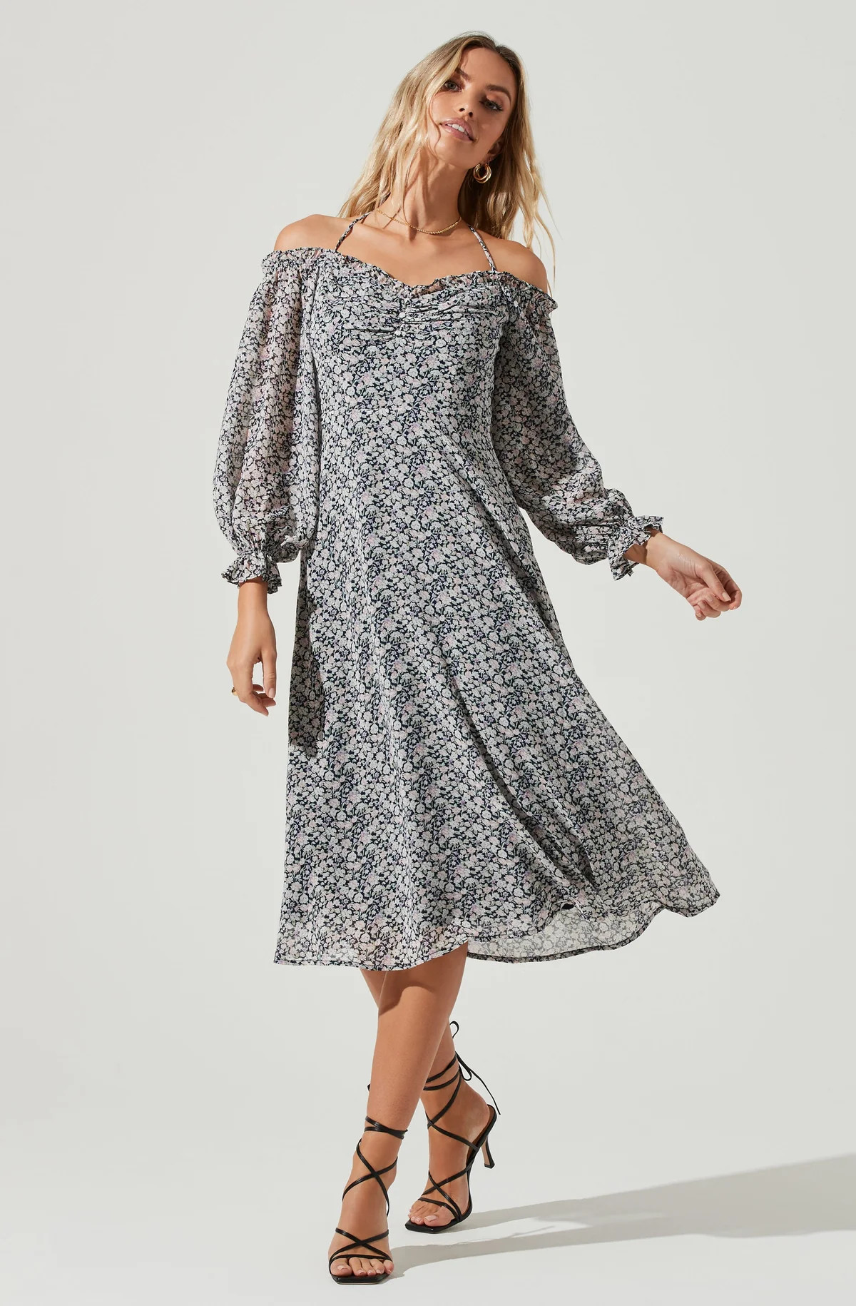 Off Shoulder Long Sleeve Cinched Bust Midi Dress | ASTR The Label (US)