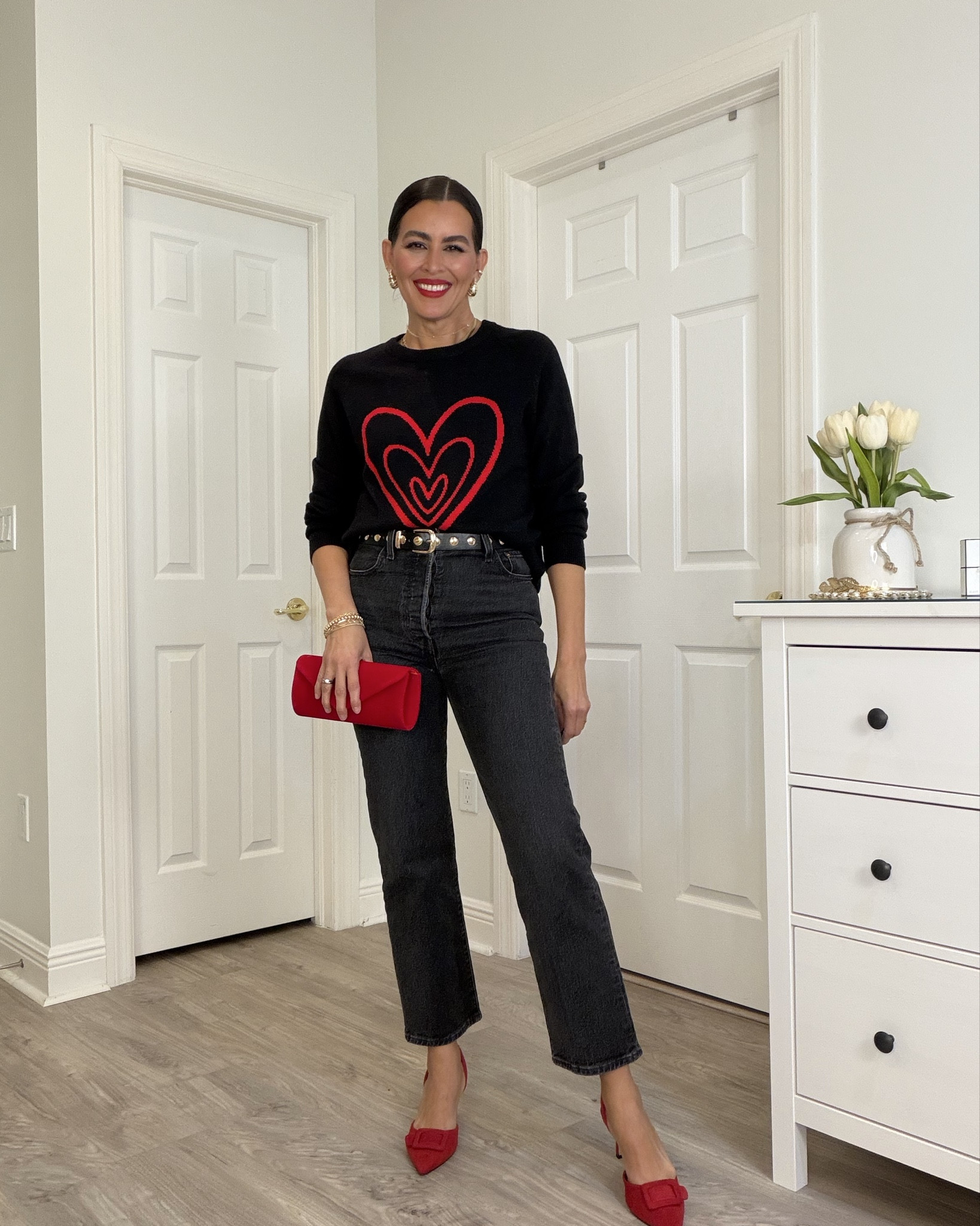 Size s in sweaters, size 27 in blue jeans. Size 25 in black cropped jeans and 26 in wide leg. 

#LTKNYFW #LTKValentine #LTKOver40
