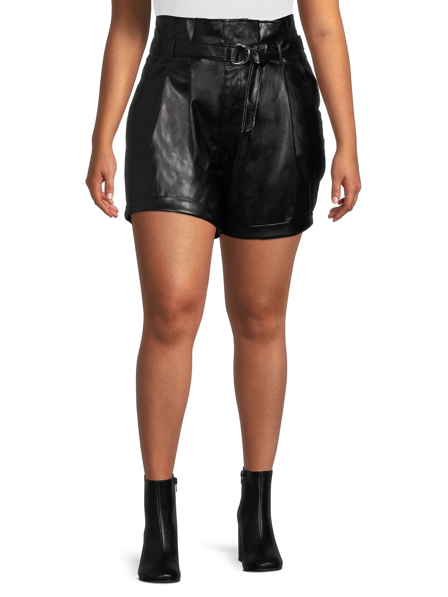 Madden NYC Juniors' Plus Size Faux Leather Paperbag Shorts | Walmart (US)