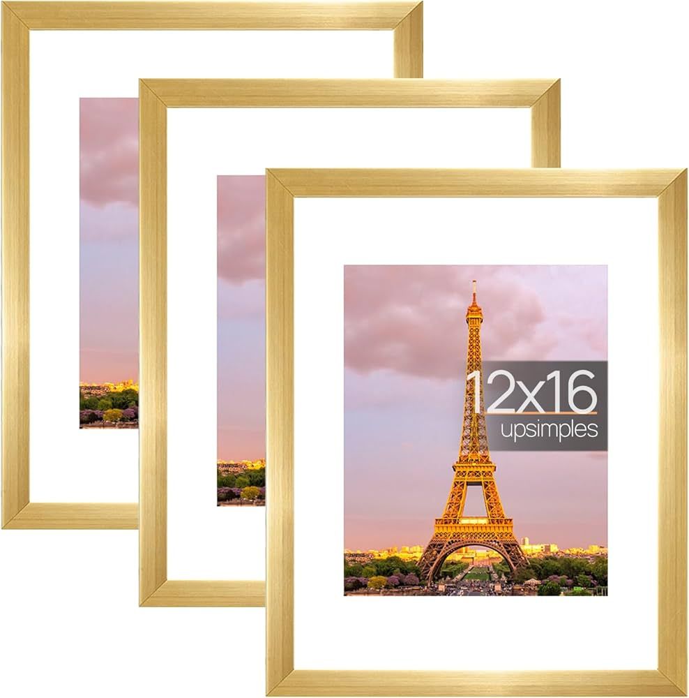 upsimples 12x16 Picture Frame Set of 3, Made of High Definition Glass for 8.5x11 with Mat or 12x1... | Amazon (US)