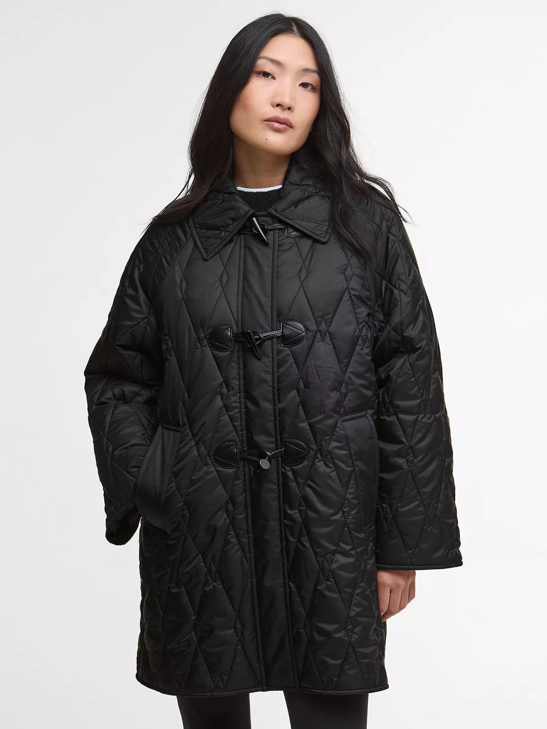 Barbour Cosette Quilted Duffle Coat, Black Onyx | John Lewis (UK)