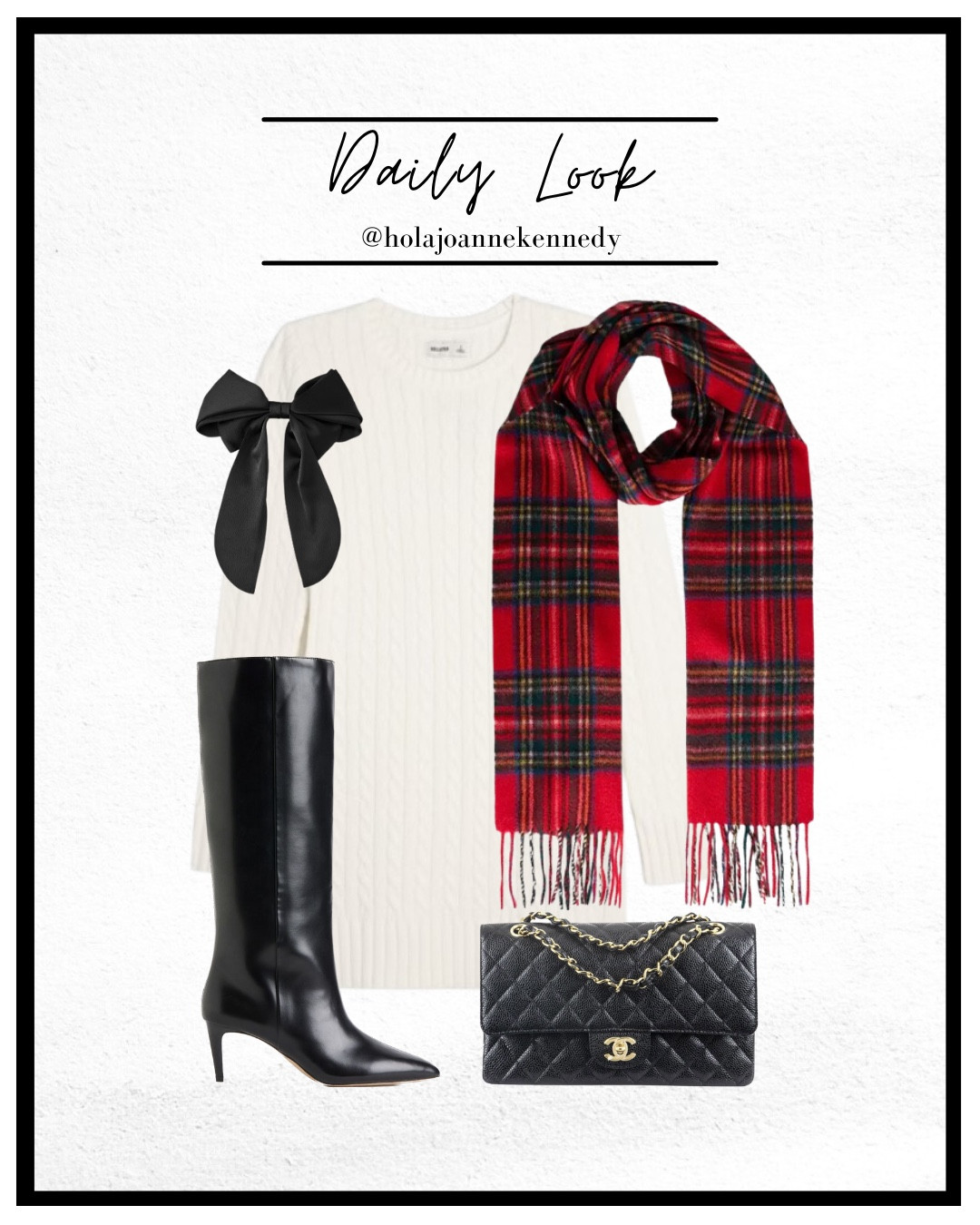 white cable knit dress, winter outfit, cosy winter style, Christmas outfit, tartan scarf, royal Stewart tartan, fleece lined tights, knee high boots, black satin bow, Chanel bag, festive fashion, December outfits, winter chic, cosy Christmas vibes, UK fashion creator, holiday style inspo 

#LTKuk #LTKfestive #LTKstyletip