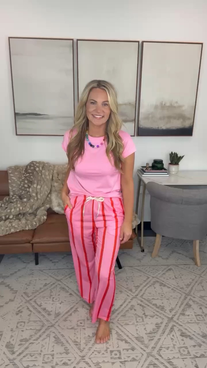 These striped pants are pure fun and exactly what I want for an off duty day. I’d keep the rest simple with a pink tee and let the bold color do all the work for coffee runs, travel days or lounging at home.

pink striped pants, casual outfit, colorful loungewear, women’s lounge pants, weekend outfit, comfortable pants, pink outfit, travel day outfit, casual women’s style, bright basics, AudrieDollins

#LTKootd #LTKTravel #LTKSeasonal