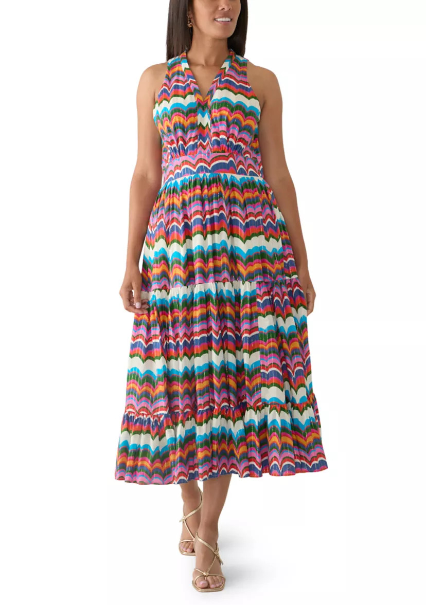 Women's Sleeveless Tiered Split Neck Print Dress | Belk