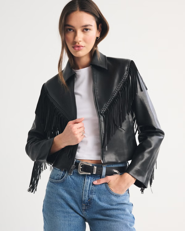 Vegan Leather Fringe Jacket | Abercrombie & Fitch (US)