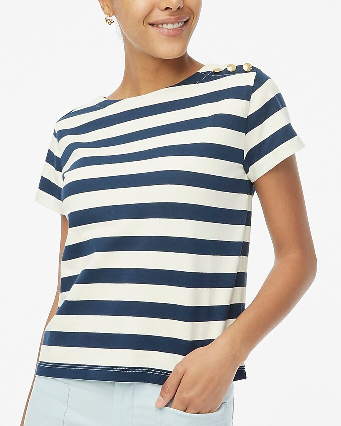 Striped button-shoulder boatneck tee | J.Crew Factory