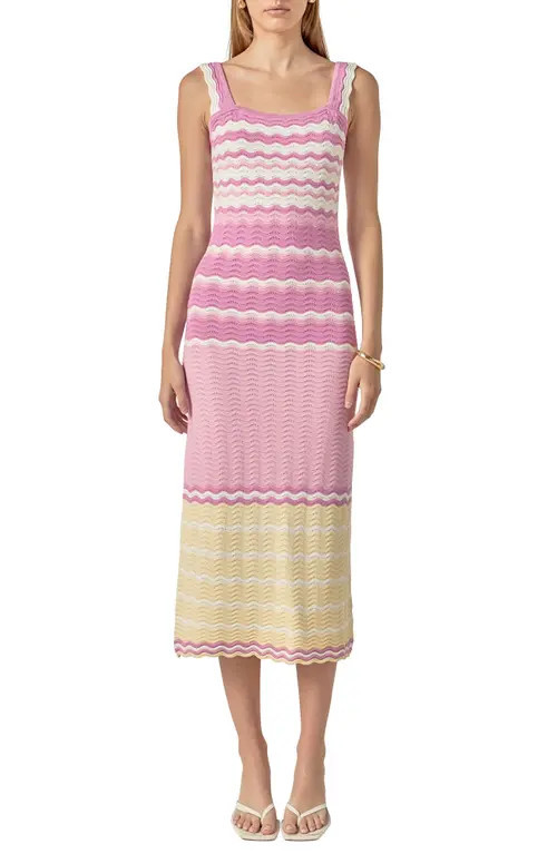 English Factory Stripe Pointelle Sweater Midi Dress in Pink Multi Stripe at Nordstrom, Size Medium | Nordstrom