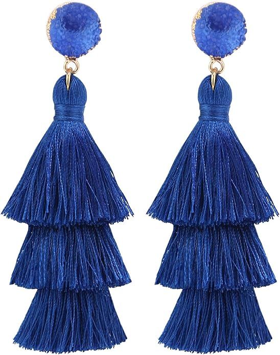 LEGITTA Tassel Earrings Layered Tiered Linear Drop Fashion Trending Earrings | Amazon (US)