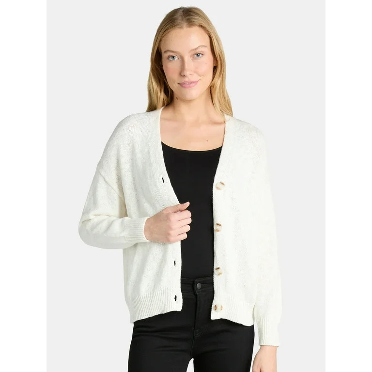 Time and Tru Women’s Cotton Boyfriend Cardigan Sweater, Lightweight, Sizes XS-XXXL | Walmart (US)