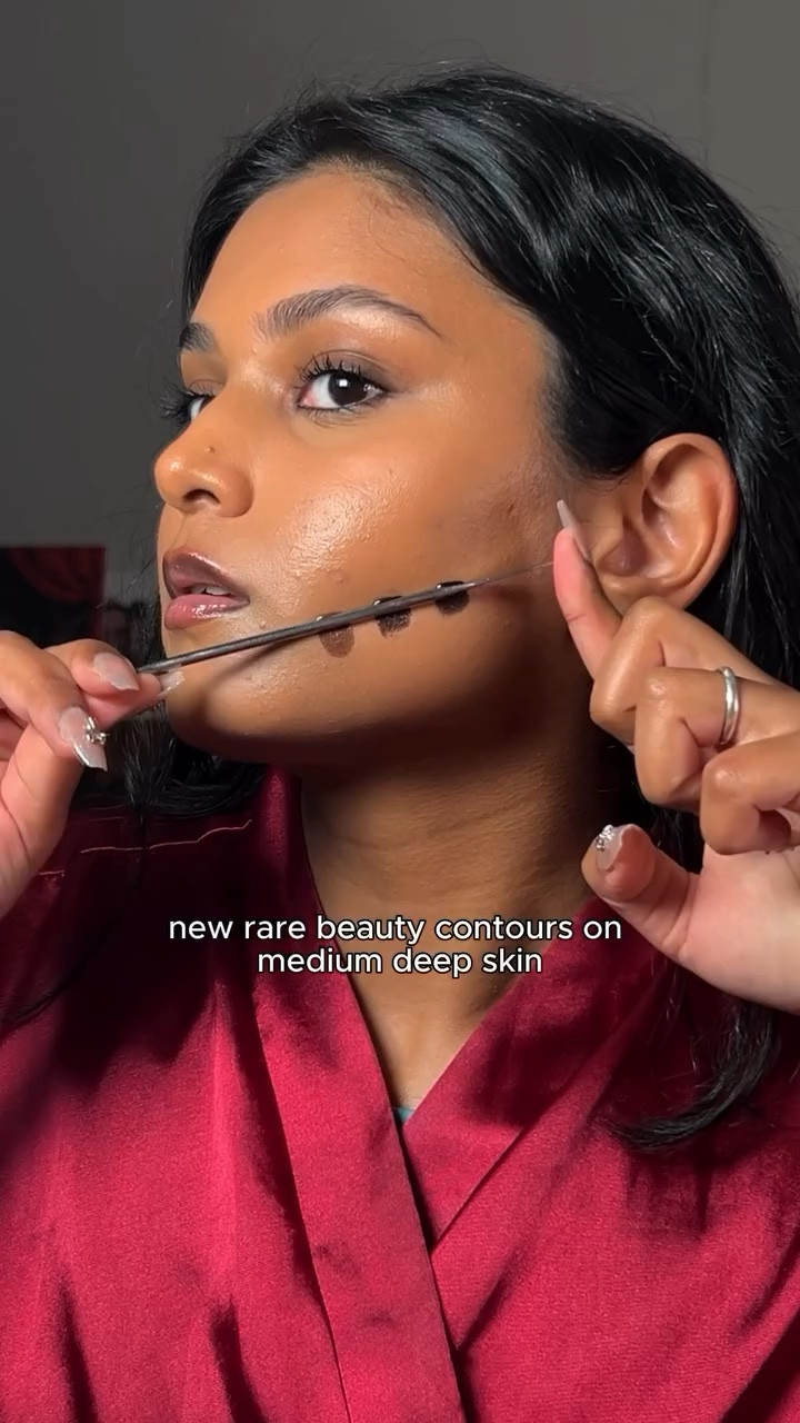 3 darkest shades of the new @rarebeauty contours #contour #makeupreview #viralmakeup #brownskin #swatches #bronzer #prgifted #rarebeauty