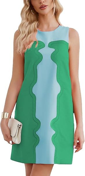 Ladyful Color Block Shift Dress Cotton Linen Sleeveless Crew Neck Mini Dresses 60s Party Vacation... | Amazon (US)