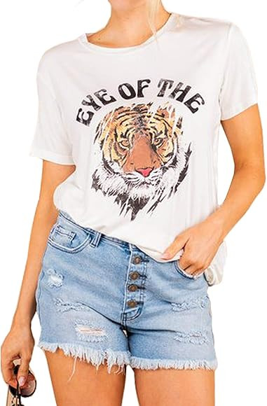 Women Tiger Tee Shirt Short Sleeve Tie dye Graphic Round Neck Casual Cute Tops | Amazon (US)