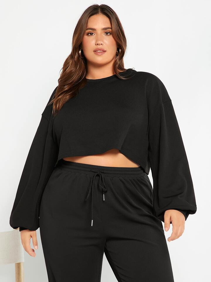 evoluSHEIN Plus Lantern Sleeve Crop Tee | SHEIN