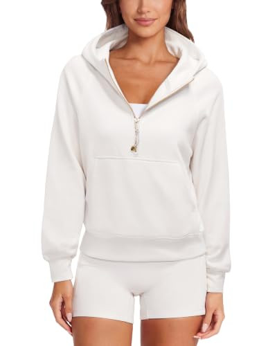 SUUKSESS Women Gold Half Zip up Cotton Hoodies Casual Pullover Sweatshirt | Amazon (US)