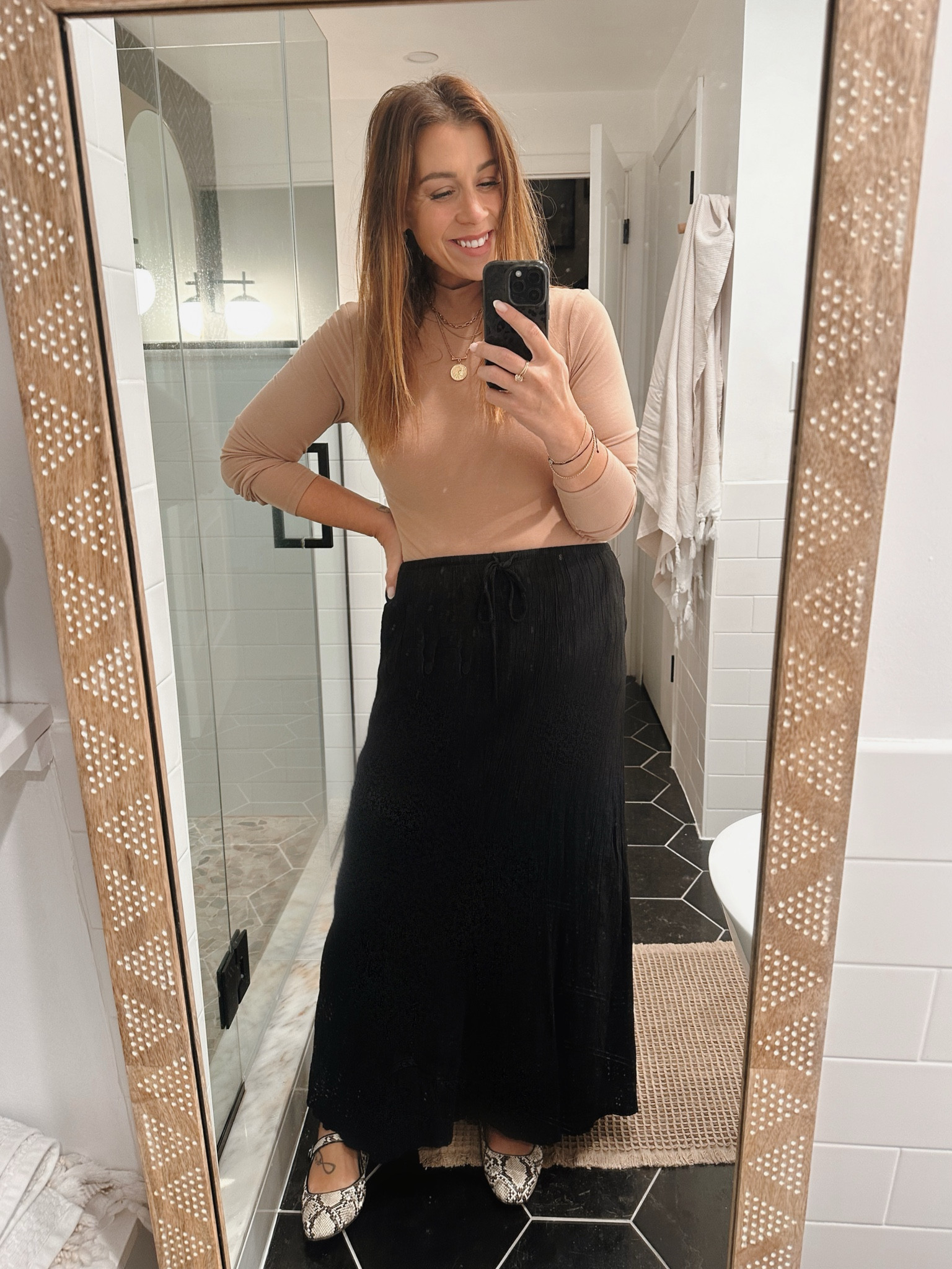 Fall, I love you. 
Bodysuit- L
Skirt is Zara but found some others very similar. 
And the award goes to the snake ballets.  

#LTKMidsize #LTKStyleTip #LTKFindsUnder50