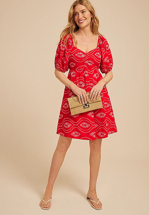 Embroidered Puff Sleeve Mini Dress | Maurices