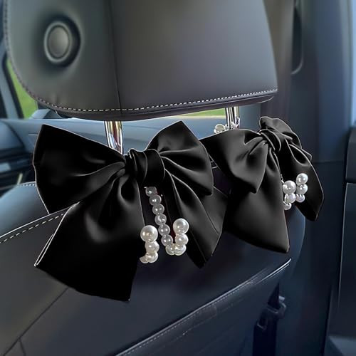 Linsdala 2 PCS Bow Pearl Car Seat Headrest Hook – Cute Purse Hook for Car, Girly Interior Decoration Accessories Hook Hanger, Seatback Holder for Purses & Bags, Elegant Car Organizer (Black) | Amazon (US)