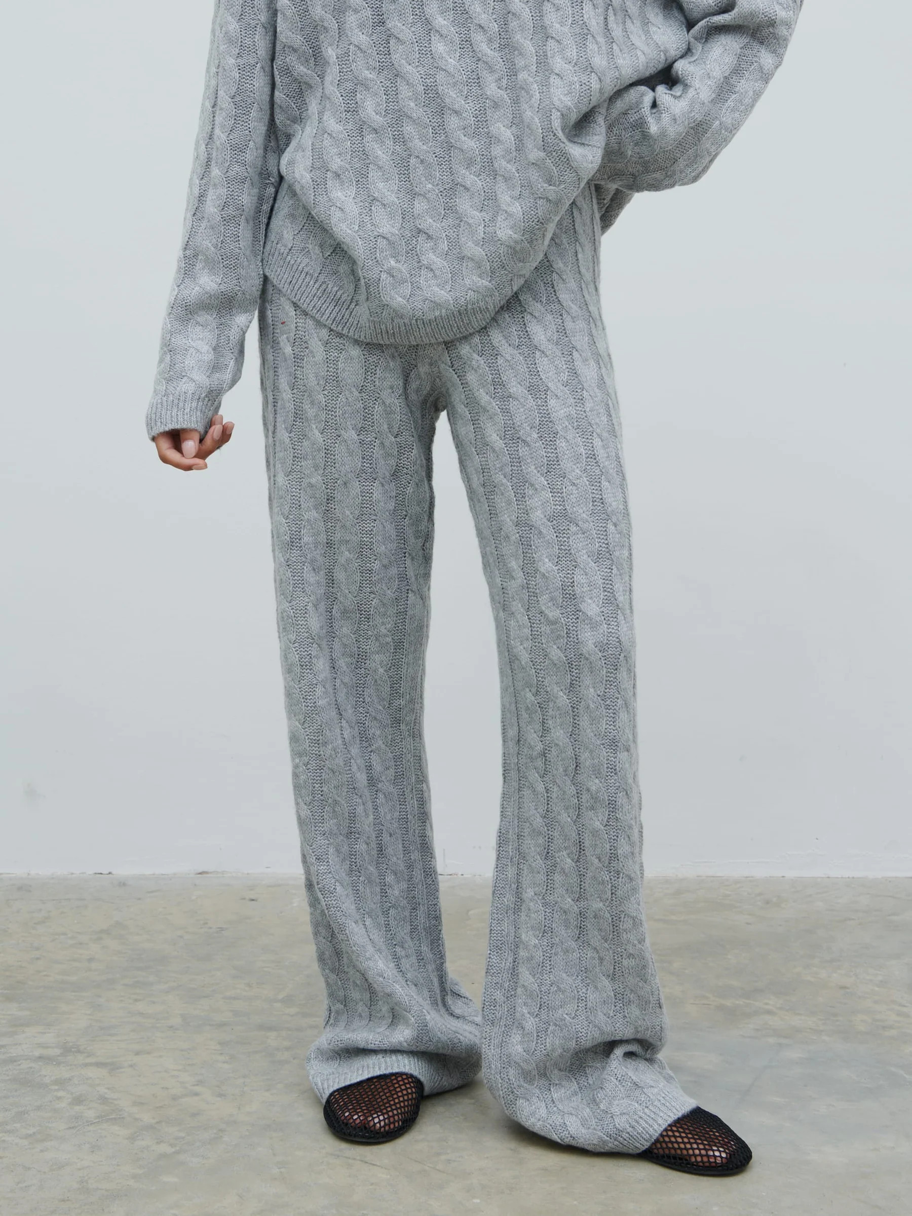 Jayde Cable Knit Trousers - Grey Marl | Pretty Lavish (UK)