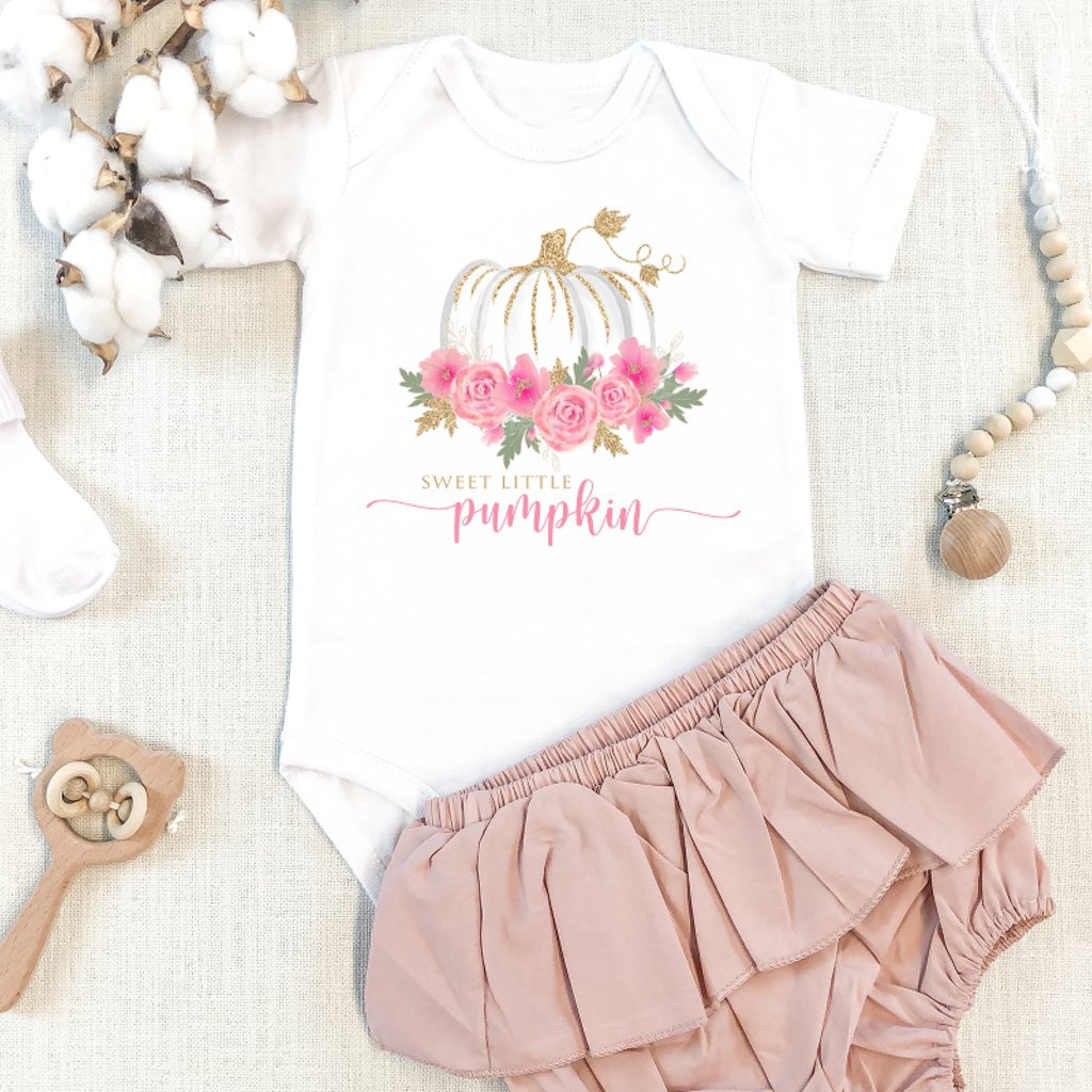Pumpkin Blush Pink Gold Floral Fall Baby Girl | Zazzle