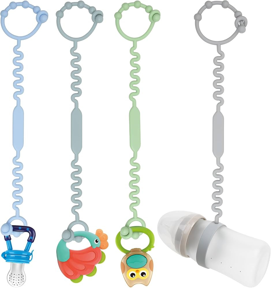 Toy Straps for Baby, Pacifier Holder Clip with Self-Adjusting Bayonet, Pure Silicone Material Wit... | Amazon (US)