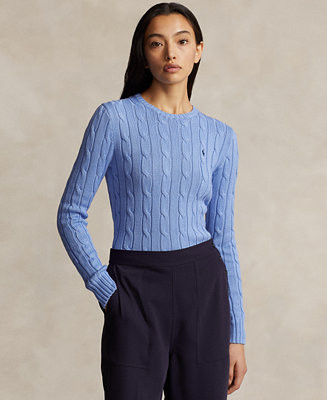 Women's Cable-Knit Cotton Crewneck Sweater | Macy's