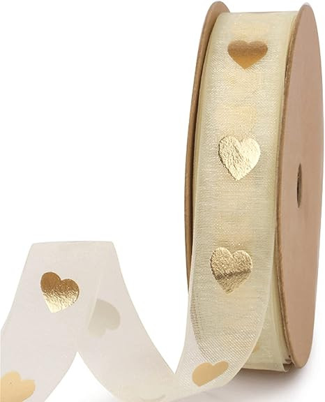 Holijolly Gold Heart Sheer Ribbon - Snow Yarn Ribbon for Valentine's Day - 5/8"x10 Yards | Amazon (US)