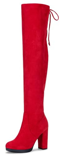 Vepose Women's Thigh High Red Over The Knee Boots, Tall Suede Knee High 996 Boot, Long Platform Chunky Boots 3.9 Inch, Above Knee Sexy Heeled Boot, Size 11 with Inside Zipper(CJY996 red 11) | Amazon (US)