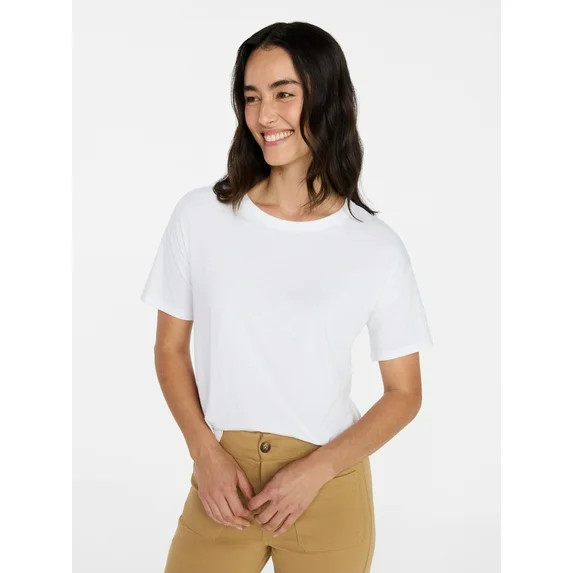 Time and Tru Women's Boxy Slub Tee with Short Sleeves, Sizes XS-XXXL | Walmart (US)