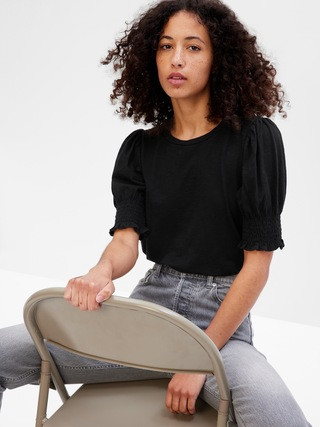 100% Organic Cotton Smocked Puff Sleeve T-Shirt | Gap (CA)