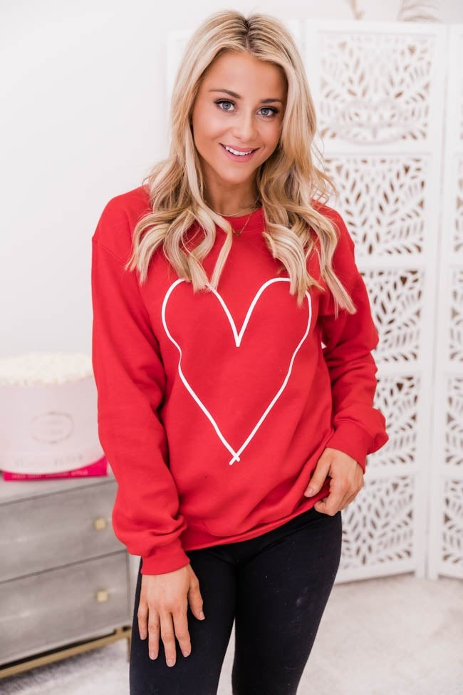 Heart Outline Red Graphic Sweatshirt | Pink Lily