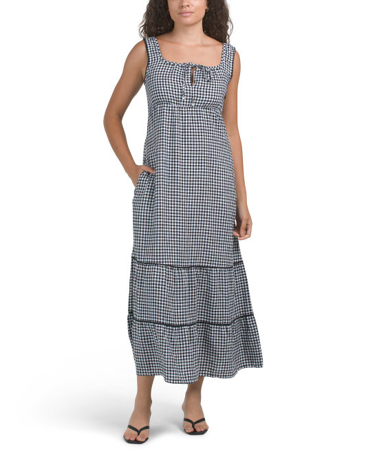 Linen Gingham Smocked Back Maxi Dress | TJ Maxx
