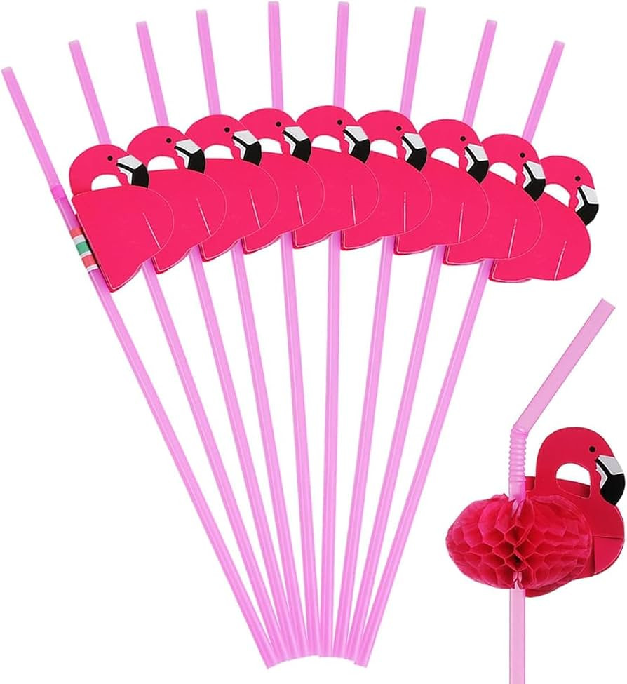 ALINK 50 Pink Flamingo Straws, Plastic Drinking Straws for Luau Party Supplies/Hawaiian/Birthday/... | Amazon (US)