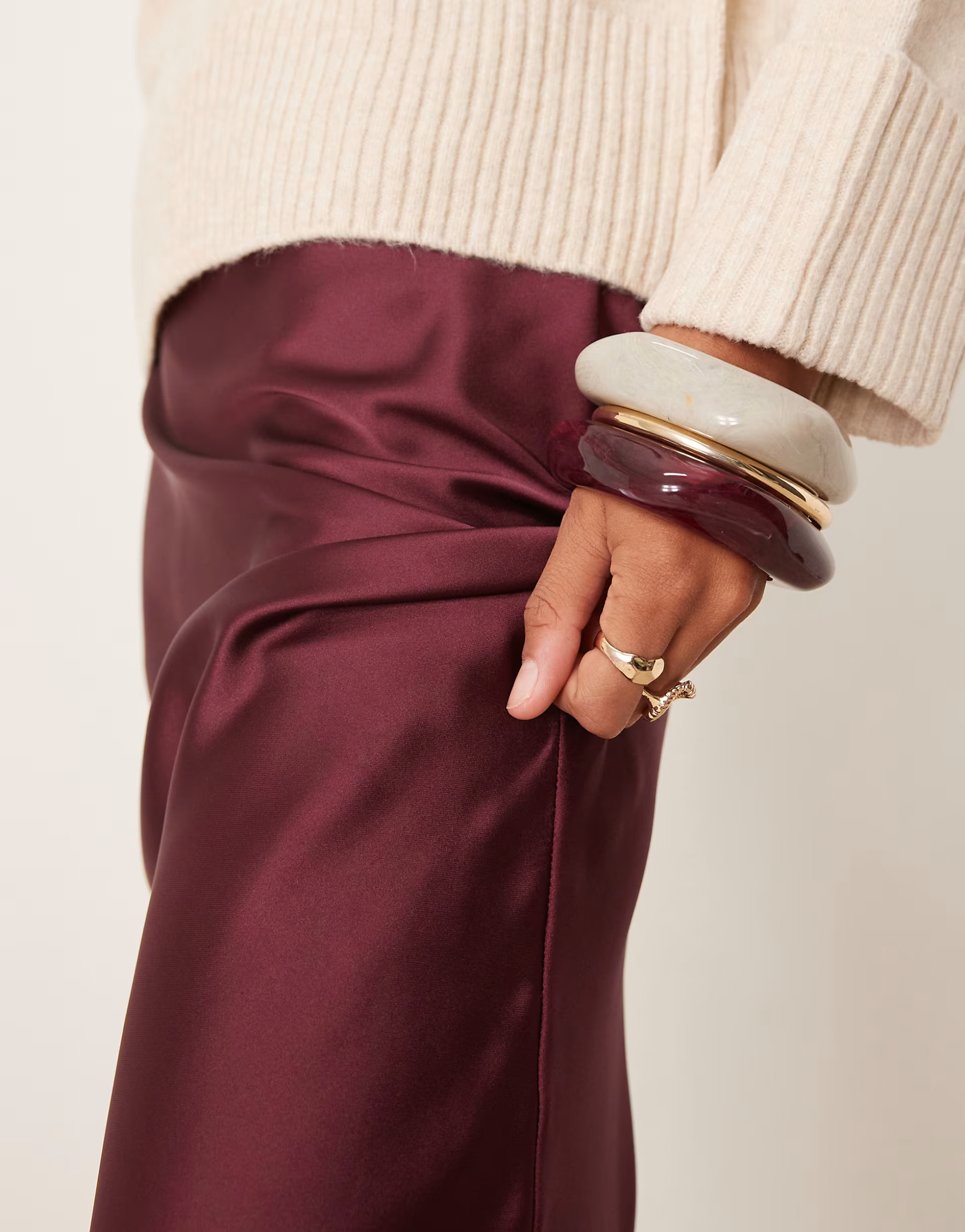 New Look satin midi bias skirt in burgundy | ASOS (Global)