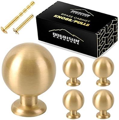 QogriSun 5-Pack Solid Brass Spherical Cabinet Knobs, 0.9-Inch Ball Gold Decorative, Small Pulls H... | Amazon (US)