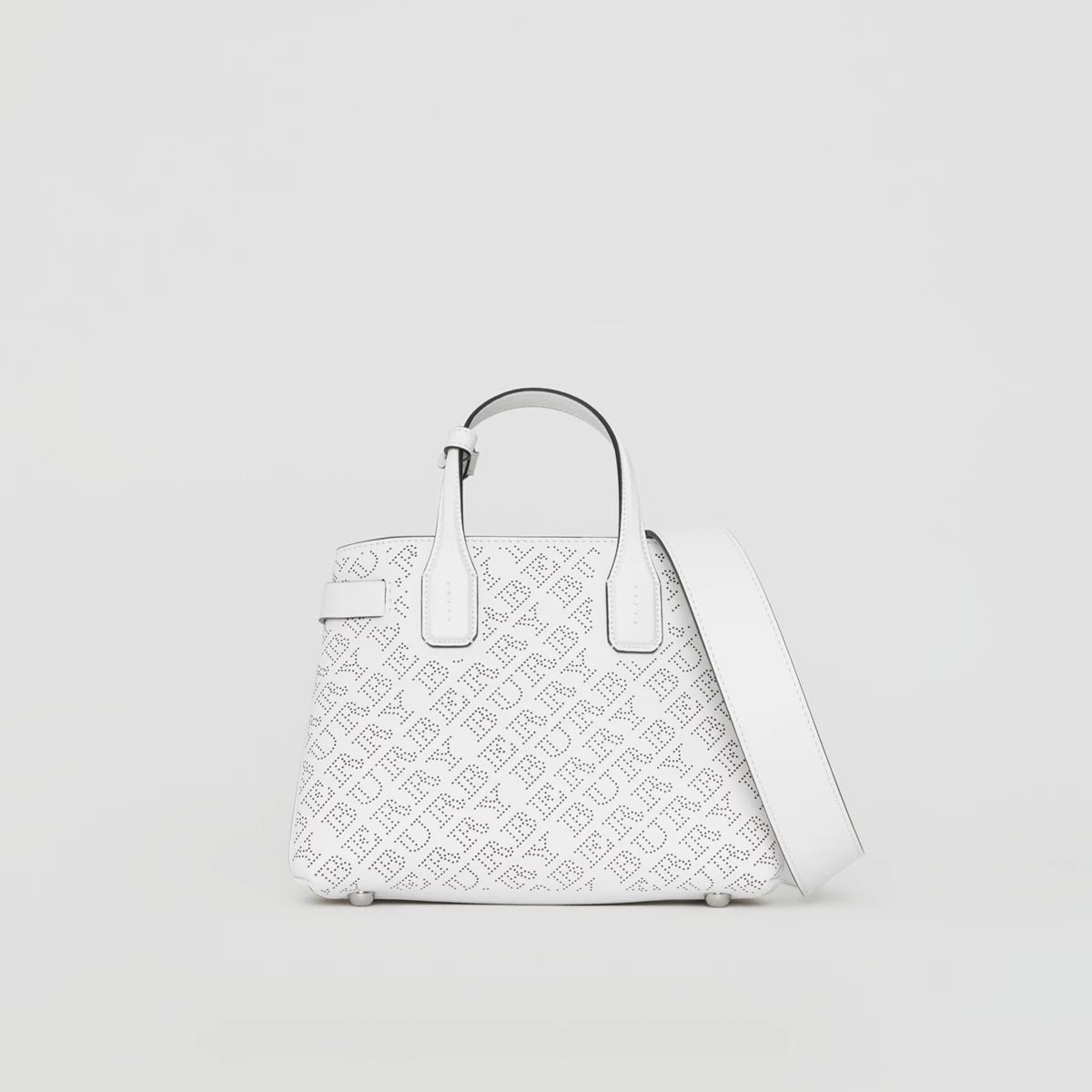 Burberry The Small Banner in Perforated Logo Leather, White | Burberry (US)