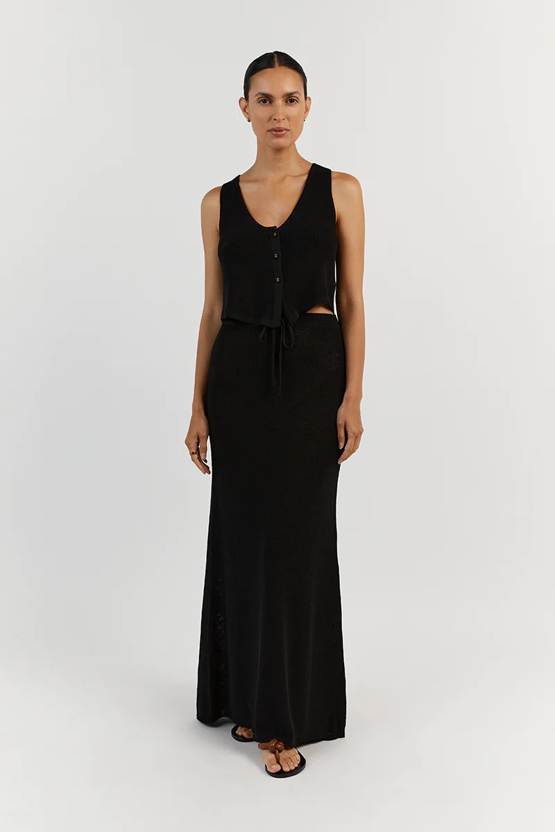ASHER BLACK KNIT MIDI SKIRT | DISSH
