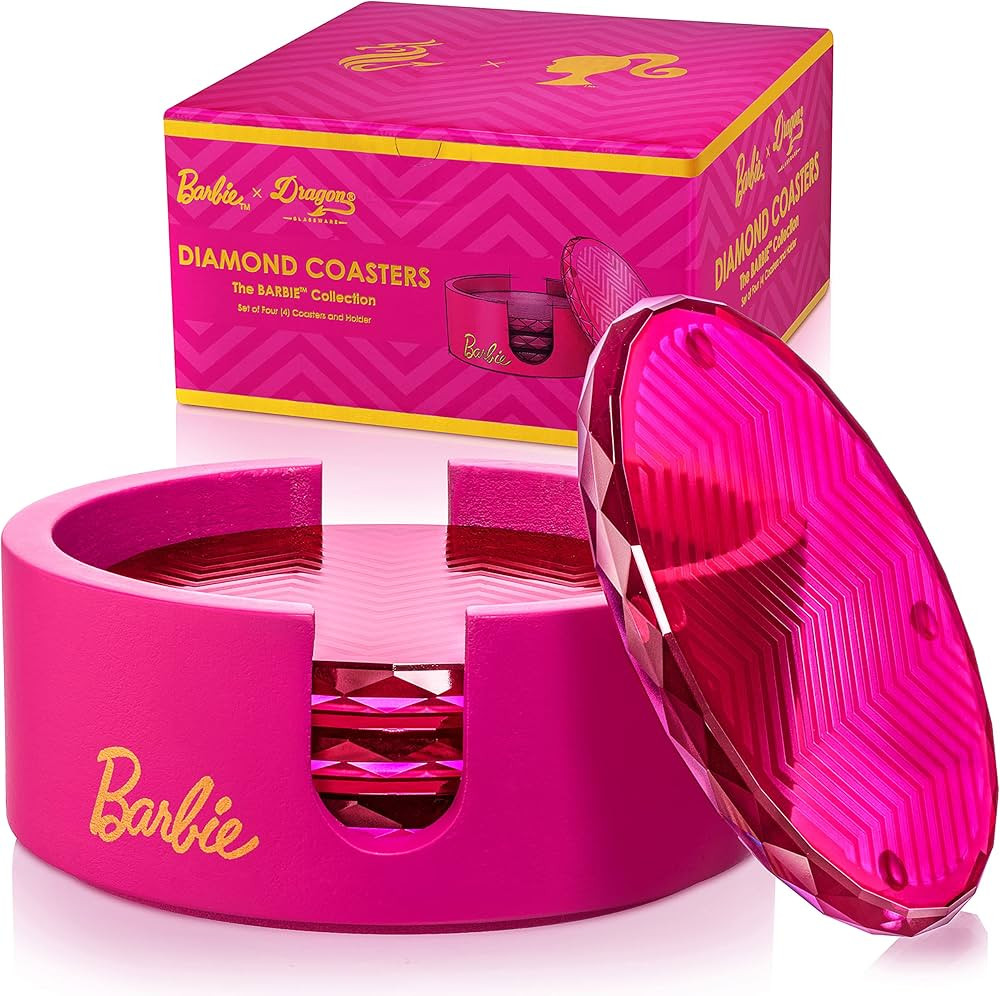 Barbie x Dragon Glassware Coasters, Pink Crystal Glass Coasters for Drinks, Barware for Coffee Ta... | Amazon (US)