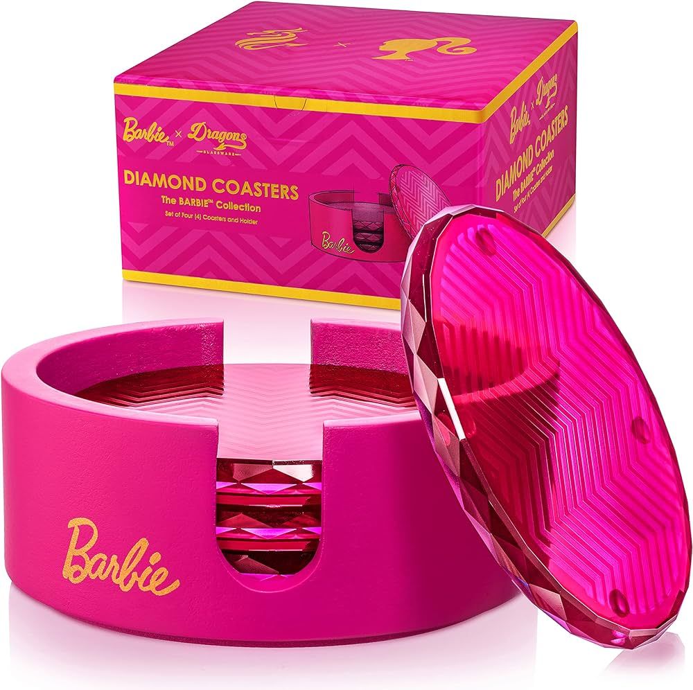 Barbie x Dragon Glassware Coasters, Pink Crystal Glass Coasters for Drinks, Barware for Coffee Ta... | Amazon (US)