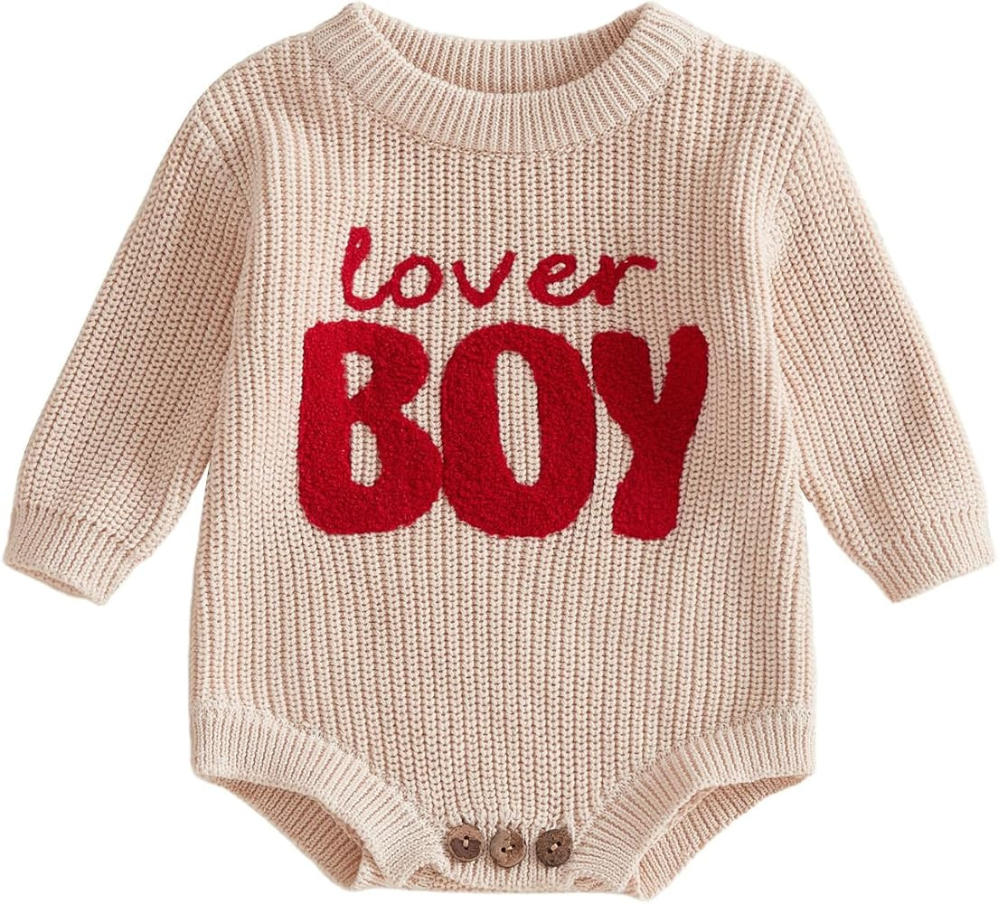 My First Valentines Day Baby Boy Outfit Lover Boy Knit Romper Sweater Newborn Knitwear Infant Spr... | Amazon (US)